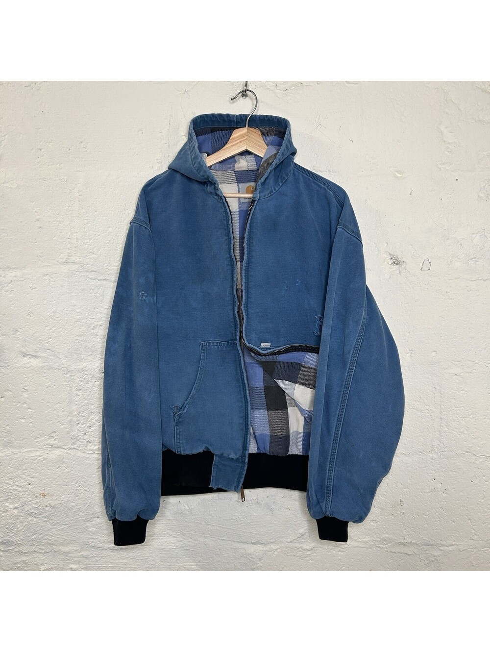 Vintage Carhartt Flannel-Lined Hooded Jacket “Carbon Blue”